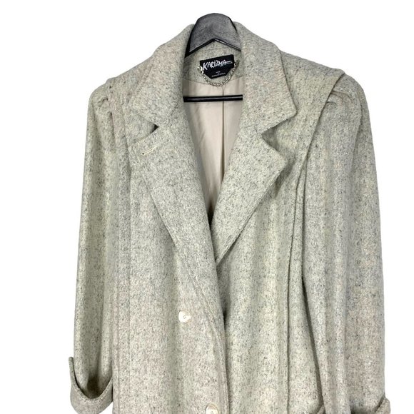 Vintage 90s Grey Cream Unstructured Double Breasted Long Coat Medium - Picture 2 of 10